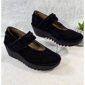 Fly London Womens Black Suede Leather Upper Robi Low Heel Wedge Shoes Size 37